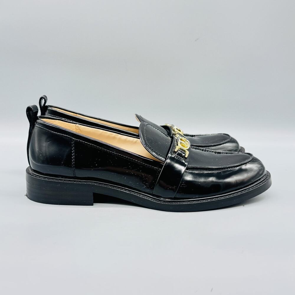 Sam Edelman Black Patent Leather Loafers with Gold Accent, Men's 10.5